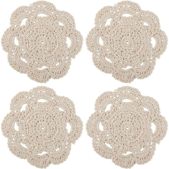 1 bag 6pcs Round Cotton Lace Coasters 5.91inch/15cm Crochet Table Placemats Vintage Small Handmade Crocheted Doilies Cup Mat for Wedding Tea Party Table Decoration Dining Room Beige