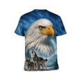 thumbnail image 2 of LAOLIUSN Bald Eagle Wolf Graphic Crew Neck Short Sleeve T-Shirt, Men's, 2 of 7