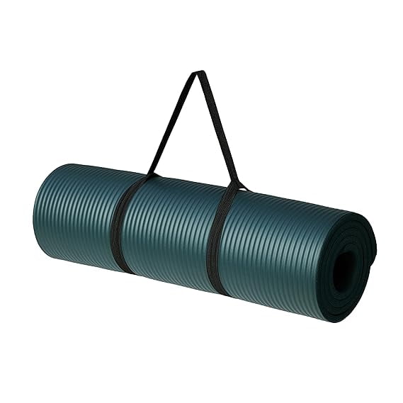 Basics 13mm Extra Thick NBR Yoga and Exercise Mat with Carrying Strap, Steel