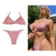 thumbnail image 3 of Traje de baño de dos piezas con tiras ajustables para mujer, traje de baño de cintura alta Rosa XL, 3 of 9
