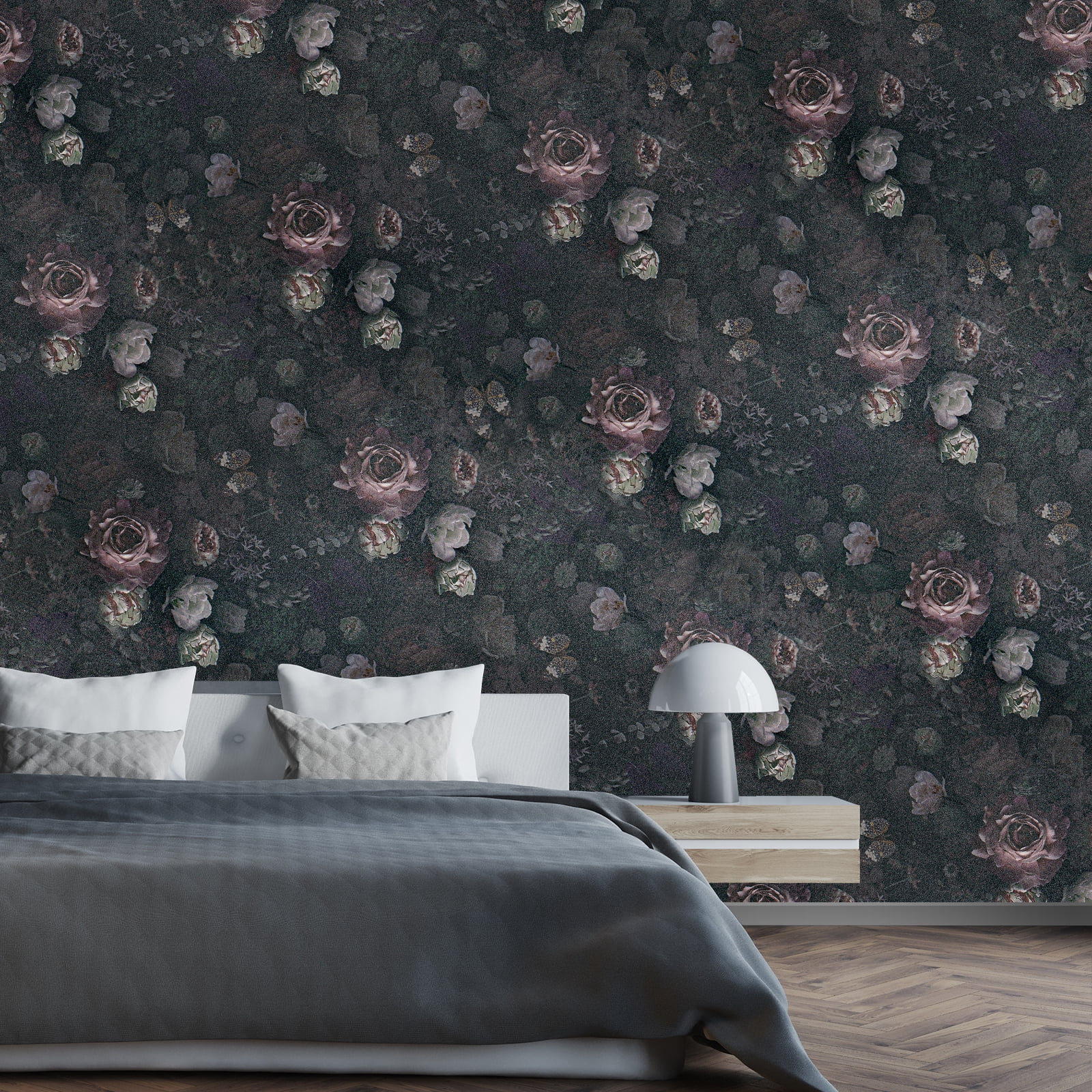 VEELIKE Vintage Dark Floral Peel and Stick Wallpaper 17.7''x354'' Butterflies Peonies Floral Wallpaper Mural Removable Self Adhesive Decorative Black Floral Contact Paper for Bedroom Bathroom Walls