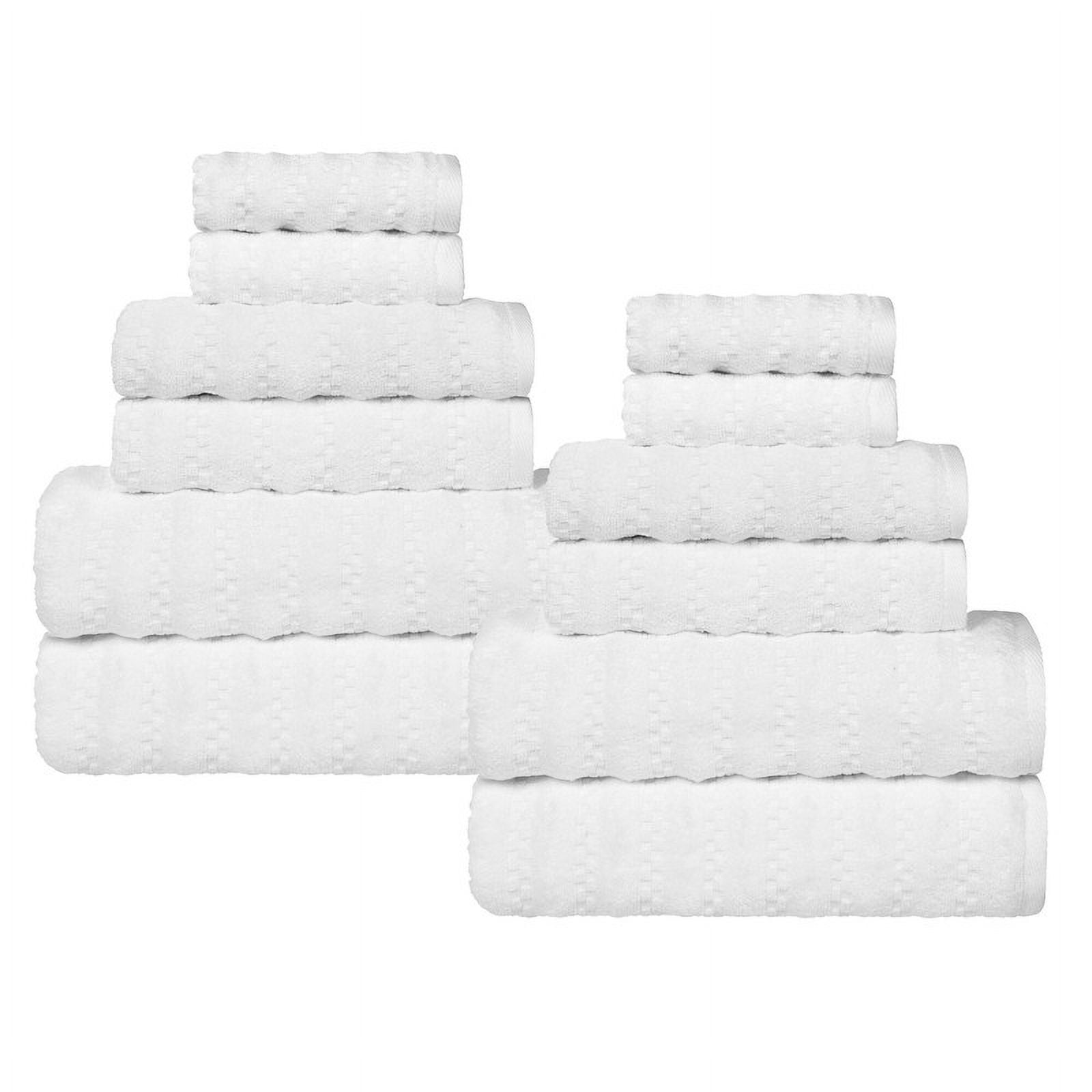 Superior Zuma Waffle Textured Stripes Zero Twist 12 Piece Towel Set, White