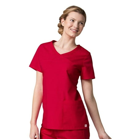 

Red Panda Women s Curved Mock Wrap Solid Scrub Top