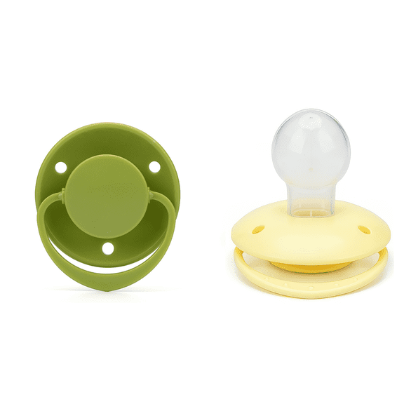 CutiePlusU Adult Sized Pacifier Round Shape 2 Pack Green Yellow