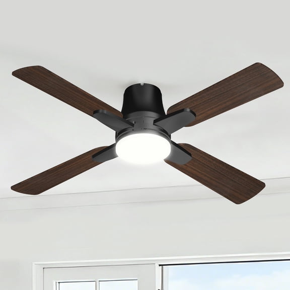 Mainstays 52 Inch Hugger Ceiling Fan With LED Light and Remote Control, Black, Quiet DC Motor