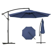 Backyard Expressions 10ft Offset Hanging Patio Umbrella with Crank Lift & Tilt, Outdoor Market Umbrella with UV-Resistant Canopy, Cross Base, and Air Vent for Backyard, Deck, Poolside, or Garden