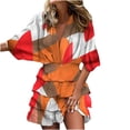 thumbnail image 3 of Guzom Dresses for Women 2023- Elegant Holiday Long Sleeve V-Neck Spring and Summer Mini Dresses Orange S, 3 of 8