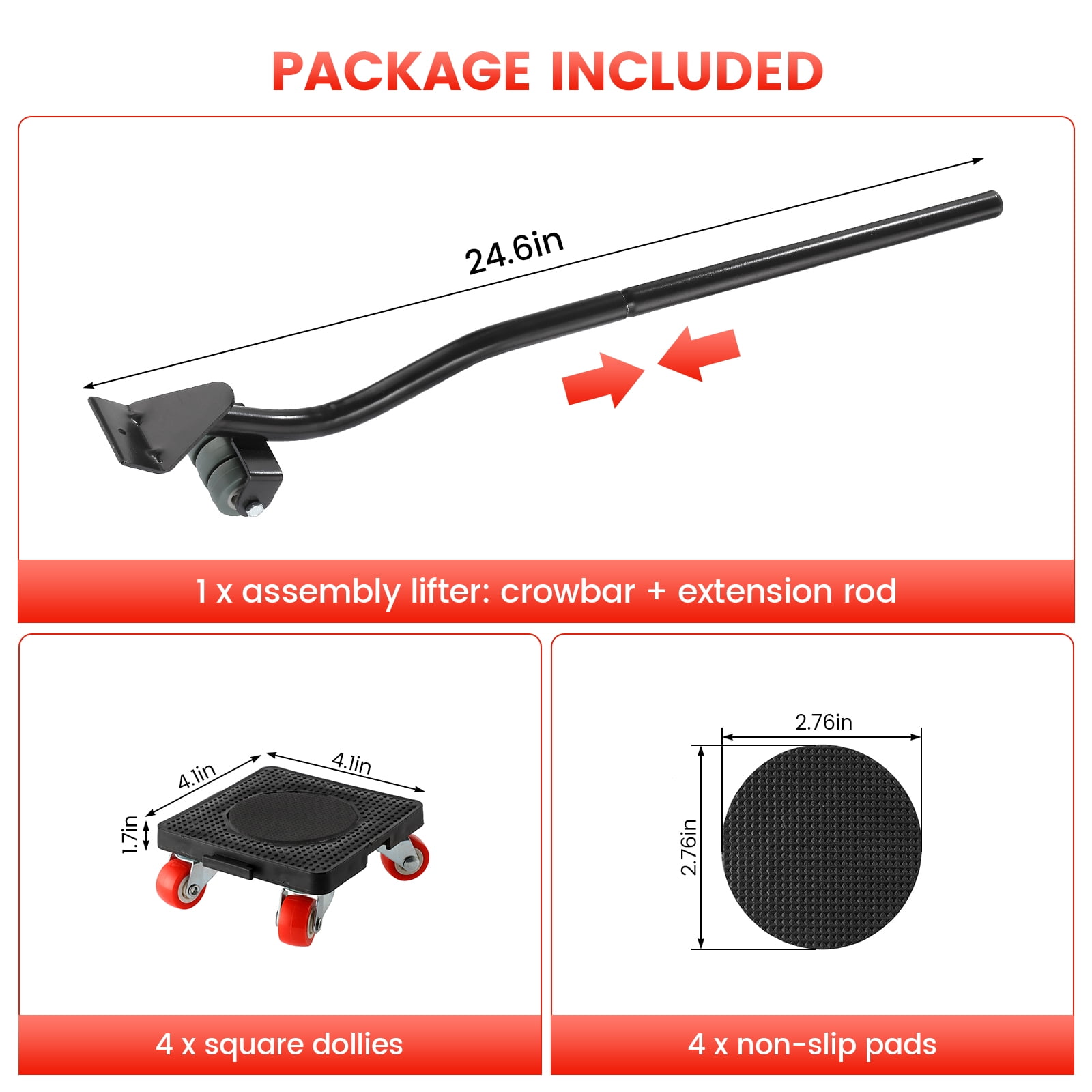 Furniture Movers, Furniture Moving Dolly Sliders & Lifter Tool Set with 4 Universal Wheels, 4.1 in x 4.1 in