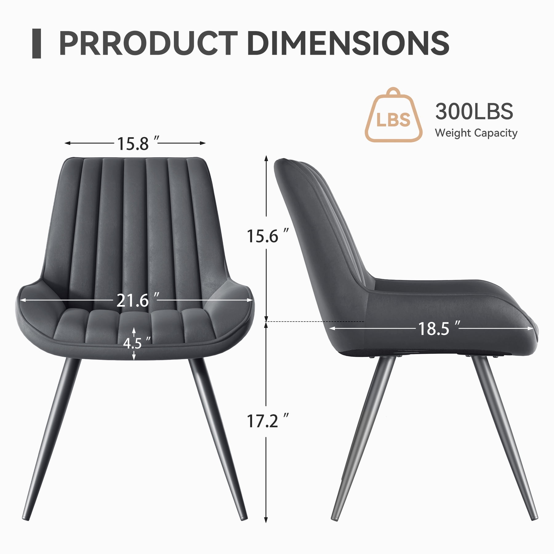 MOONMISS Modern Upholstered Dining Chairs Set of 6 with Thick Cushion,Sturdy Metal Legs,Side Chair for Kitchen,Living Room,Dark Gray