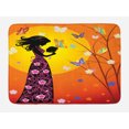 thumbnail image 1 of Teen Girls Bath Mat, Flowers Butterflies and Silhouette of Girl in Floral Dress Bouquet Fantasy Art, Non-Slip Plush Mat Bathroom Kitchen Laundry Room Decor, 29.5 X 17.5 Inches, Orange Black, Ambesonne, 1 of 2