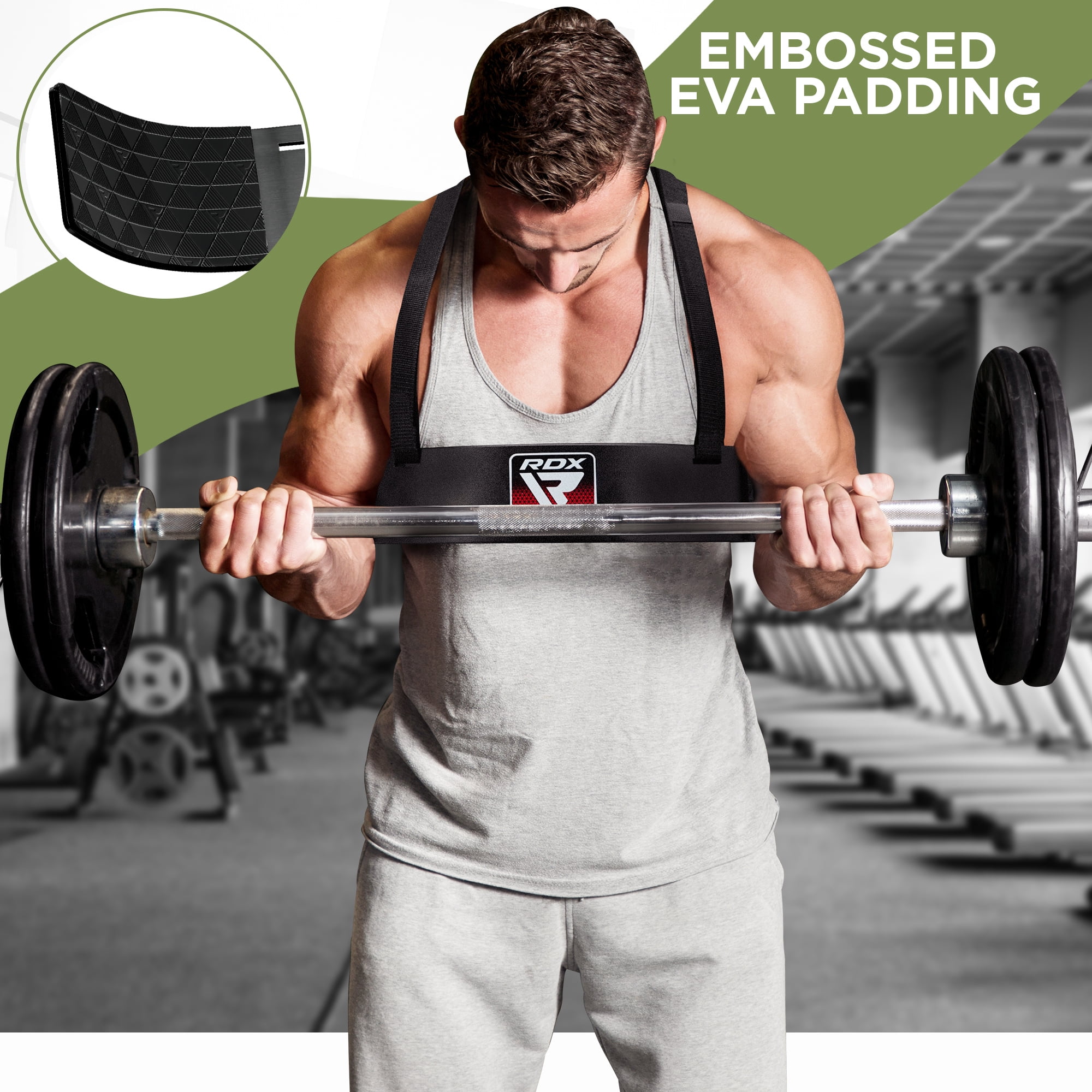"RDX Arm Curl Blaster Support for Muscle Bodybuilding & Weight Lifting – Adjustable Bicep and Tricep Isolator Bar with 42” Strap, 6mm Neck Pad, Ergonomic Gym Training Equipment, Army Green"