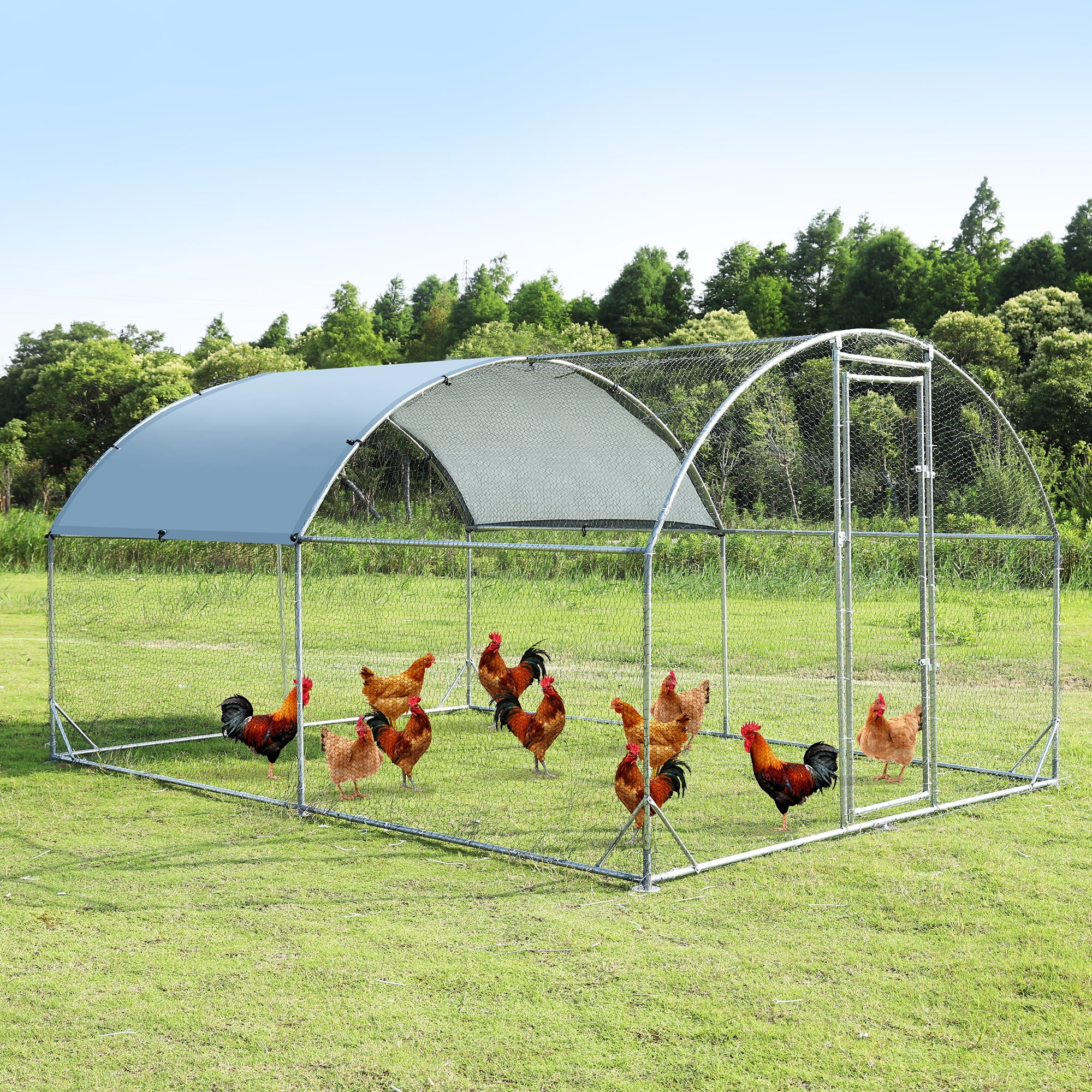 Pefilos 150"L Outdoor Large Chicken Coop with Waterproof and Anti-Ultraviolet Cover, 3 Support Steel Wire Impregnated Plastic Net Cage, Hen Run House Rabbits Habitat Pen, Silver Pefilos 150"L Outdoor Large Chicken Coop with Waterproof and Anti-Ultraviolet Cover, 3 Support Steel Wire Impregnated Plastic Net Cage, Hen Run House Rabbits Habitat Pen, Silver