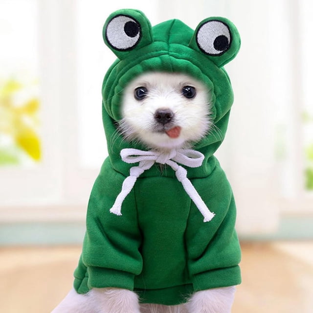 Ropa navideña para perro, diseño de rana, sudadera con capucha para bulldog, abrigo cálido de invierno verde para cachorro, gatito, perro pequeño y mediano