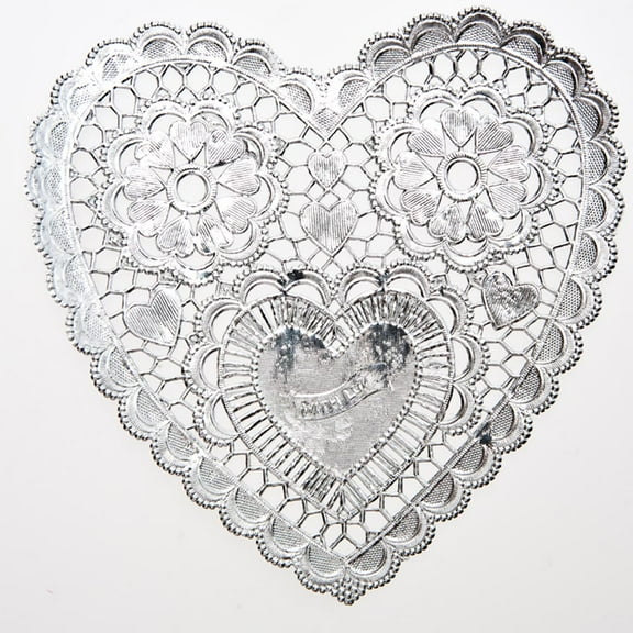 Silver Heart Foil Doilies