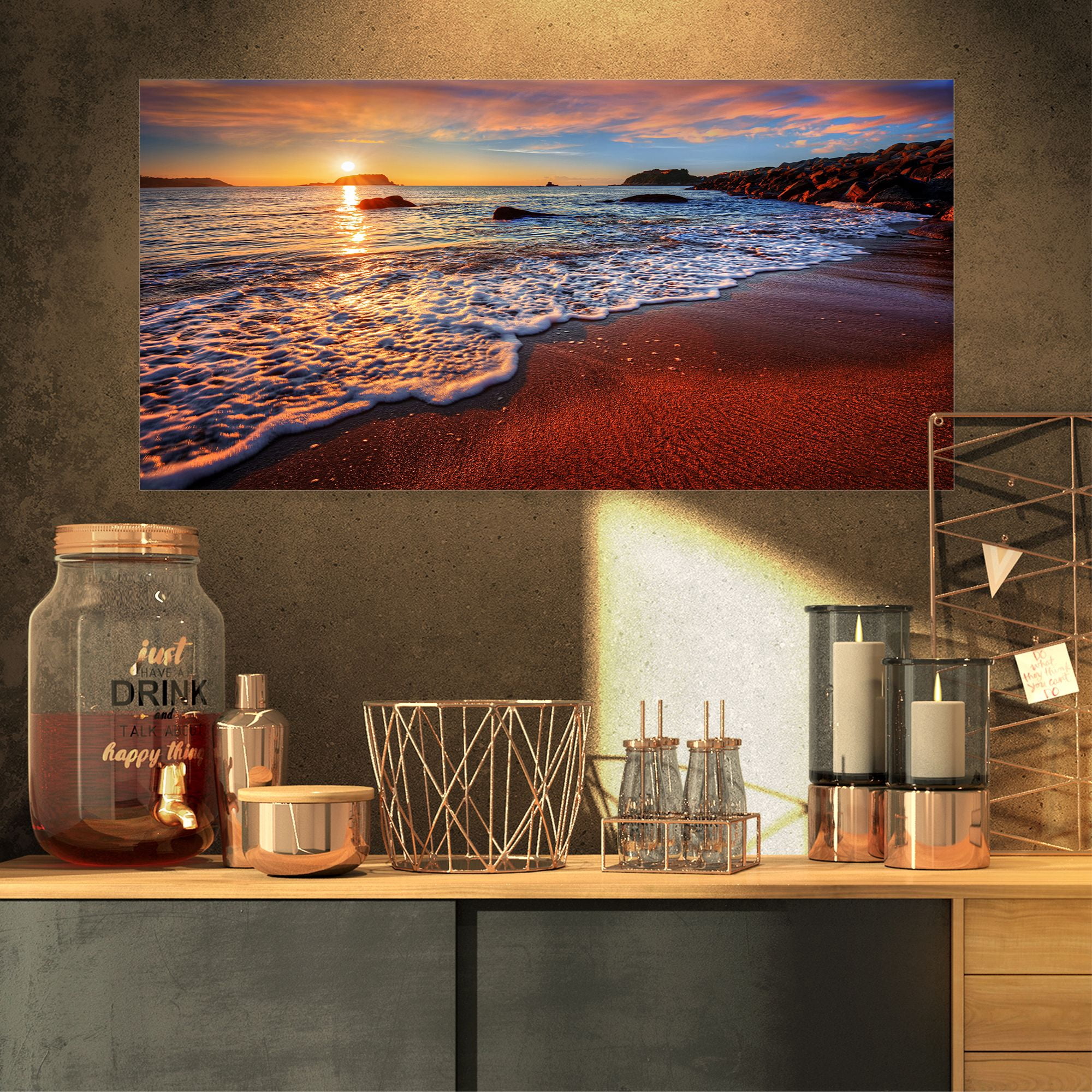 Designart 'Stunning Ocean Beach at Sunset ' Seashore Canvas Art Print