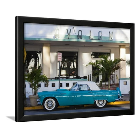 Usa Miami Beach South Ocean Drive Avalon Hotel And 1957 Usa Miami Beach South Ocean Drive Avalon Hotel And 1957 Thunderbird Car Framed Print Wall Art By Walter Bibikow