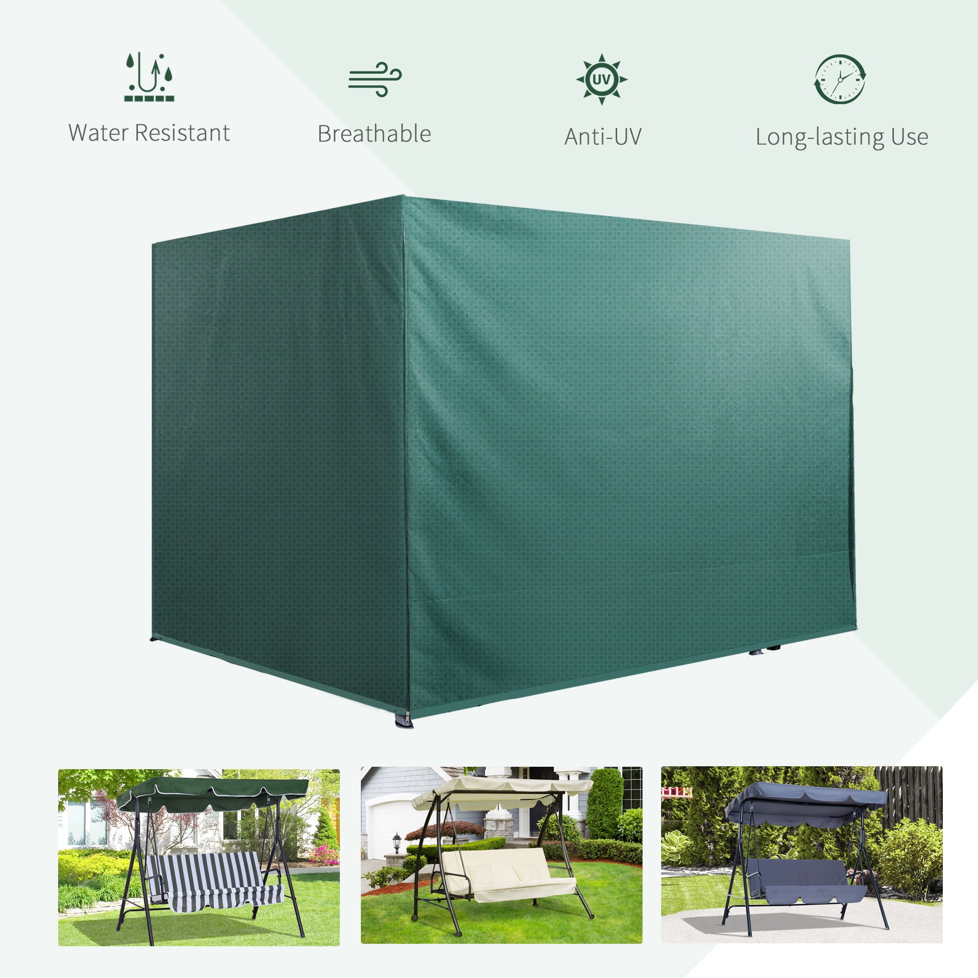 Outsunny 3-Seater Patio Swing Cover, Outdoor Garden Furniture Protection Hammock Cover, Waterproof Windproof Anti-UV, 85" X 61" X 59", Dark Green
