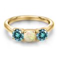 thumbnail image 3 of Gem Stone King 10K Yellow Gold White Ethiopian Opal and Blue Moissanite Engagement Ring for Women | 1.30 Cttw | Round Cabochon 5MM | Gemstone October Birthstone | Size 6, 3 of 6