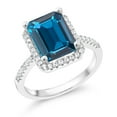 thumbnail image 2 of Gem Stone King 925 Sterling Silver London Blue Topaz Engagement Ring for Women (4.36 Cttw, Emerald Cut 10X8MM, Gemstone November Birthstone, Size 5), 2 of 5
