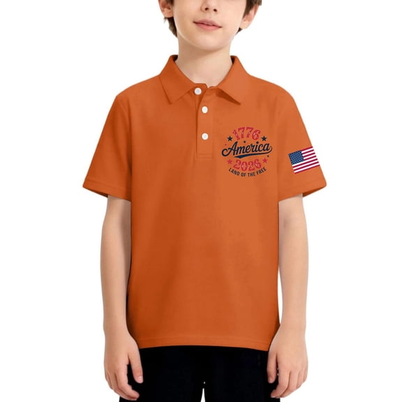 Grblisyd Boys July 4th Golf Polo Shirts 1776 Short Sleeve Girls Uniform Shirts American Flag Button Down Shirts 2-13 Years