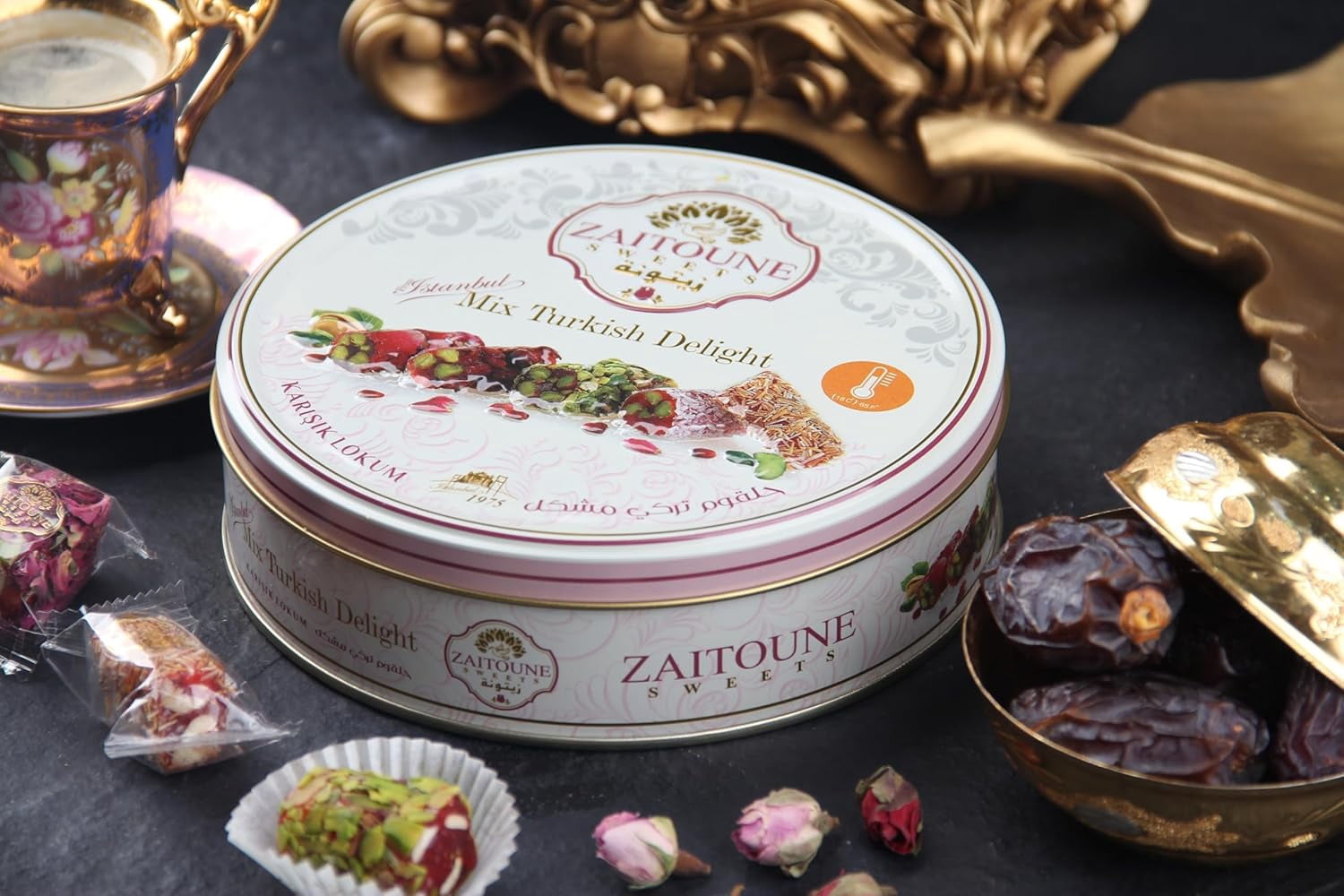 Zaitoune Turkish Delight Mix (Lokum), Pomegranate, Pistachio, Kataifi, Rose & Coconut, Individually Wrapped, 250g