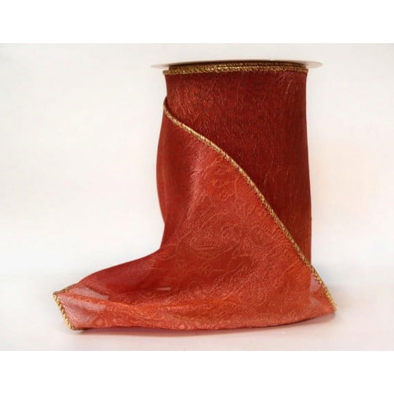 Ribbon Bazaar Wired Metallic Sheer Jacquard 6 inch Red Coral 10 yards Ribbon