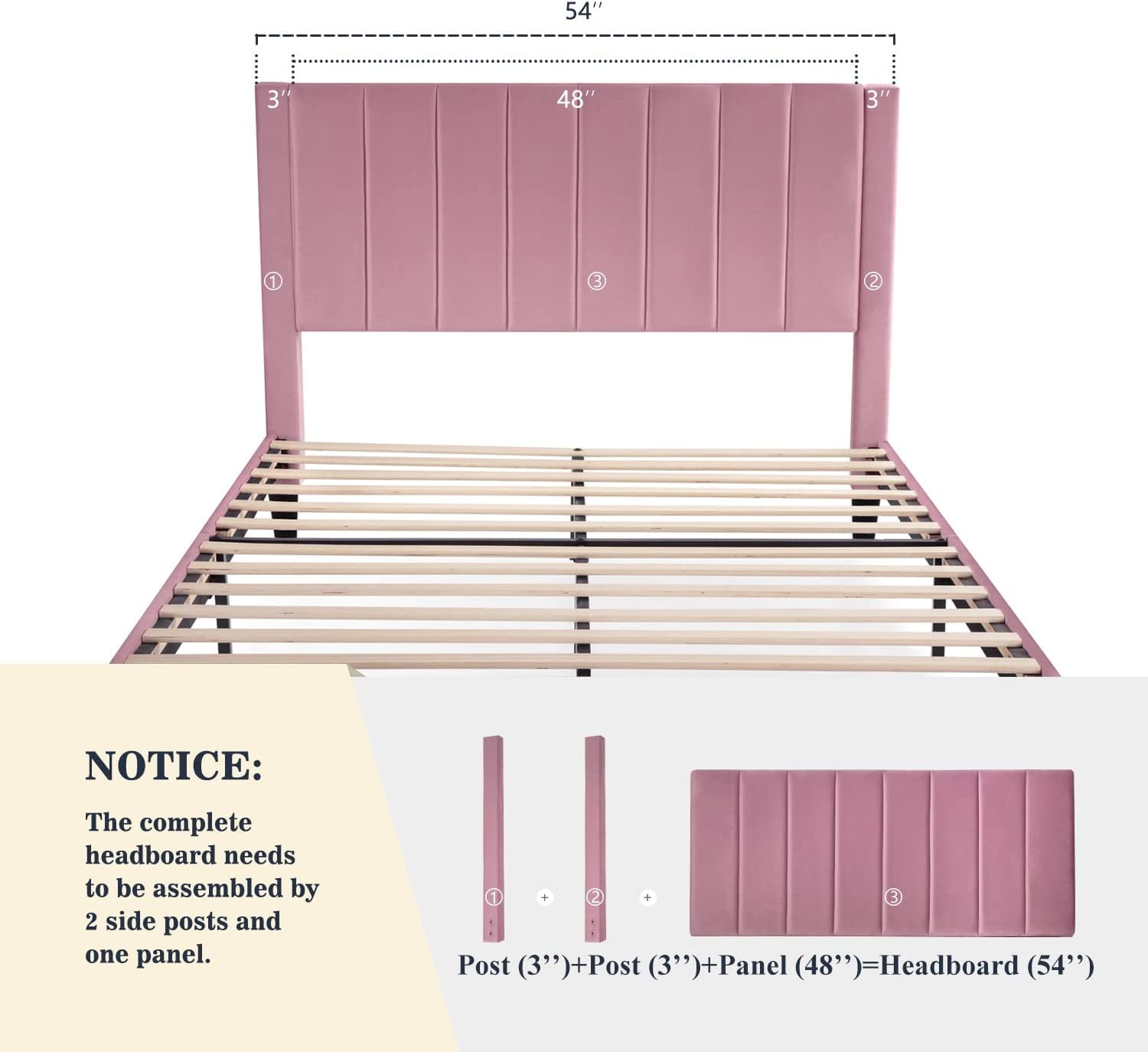 Buy Allewie Full Size Velvet Upholstered Bed Frame with Vertical Channel Tufted Headboard, Pink
