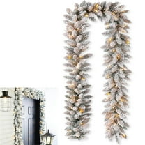 DAMAI Pre-Lit 8.85ft Artificial Christmas Snow Flocked Wreath with Warm White LED Lights, Glittered Artificial Christmas Garland for Mantle Home Fireplace Stairs Outdoor Holiday Party Decoration