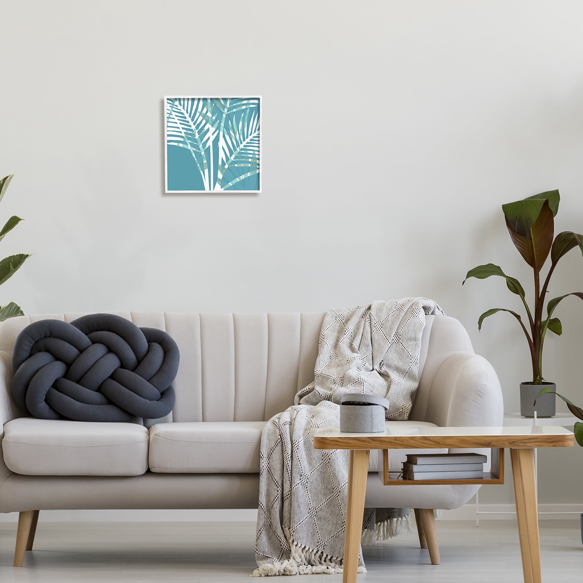 Stupell Industries Blue Modern Plant Leaves Botanical & Floral Painting White Framed Art Print Wall Art, 12 x 12