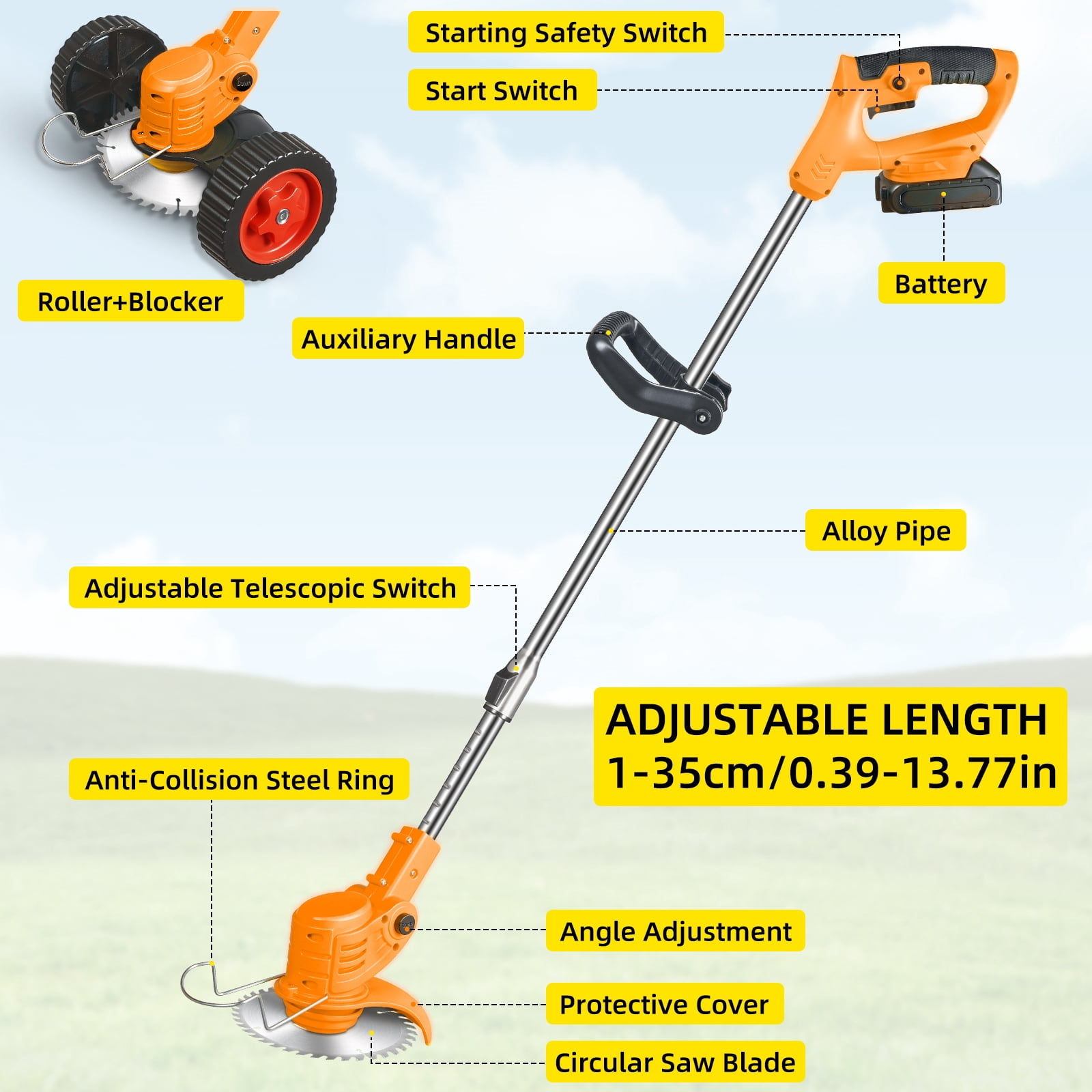 KingFurt Cordless String Trimmer,Grass Trimmer with Wheels, Weed Eater Grass Trimmer/Edger/Brush Cutter for Lawn Yard Garden