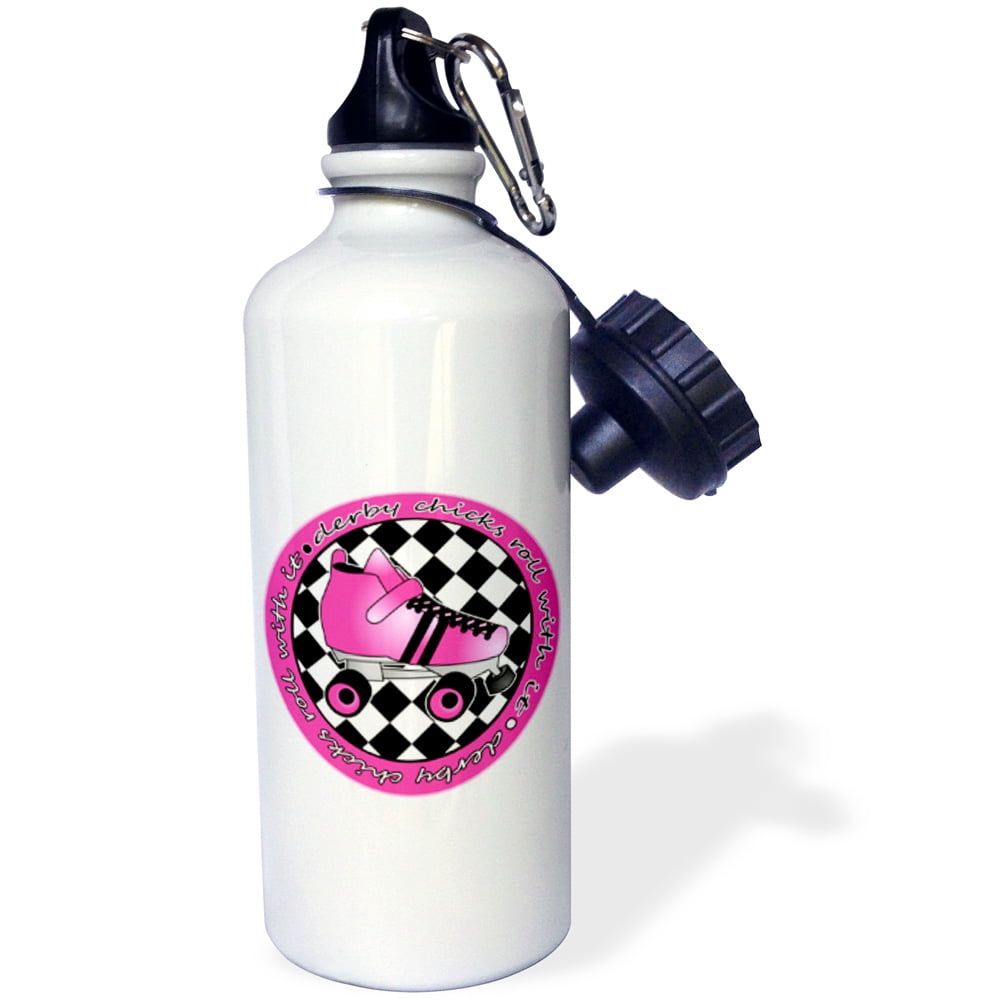 3dRose Derby Chicks Roll With It Hot Pink Roller Skate and White, Sports Water Bottle, 21oz by Supplier Generic