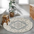 thumbnail image 4 of Round Area Rug 3.3 Ft, Beige Boho Floral Washable Non-Slip Circle Carpet for Living Room/Bedroom, Medieval Vintage Ethnic Flower Abstract Low-Profile Small Kitchen Mats Collection Rugs for Indoor, 4 of 7