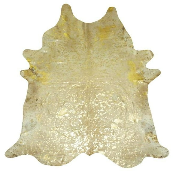 Gold Devore on White Brazilian Cowhide Rug