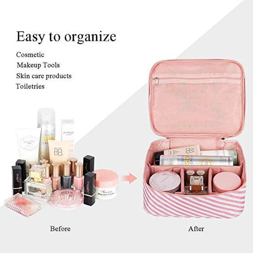 Waterproof Makeup Travel Bag, Cosmetic Organizer with Adjustable Divider - White
