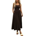 thumbnail image 3 of Women'S Summer Maxi Dress Sleeveless Square Neck Casual Beach Sundress with Pockets, Flowy Patchwork Knit Coffee Color M, 3 of 8