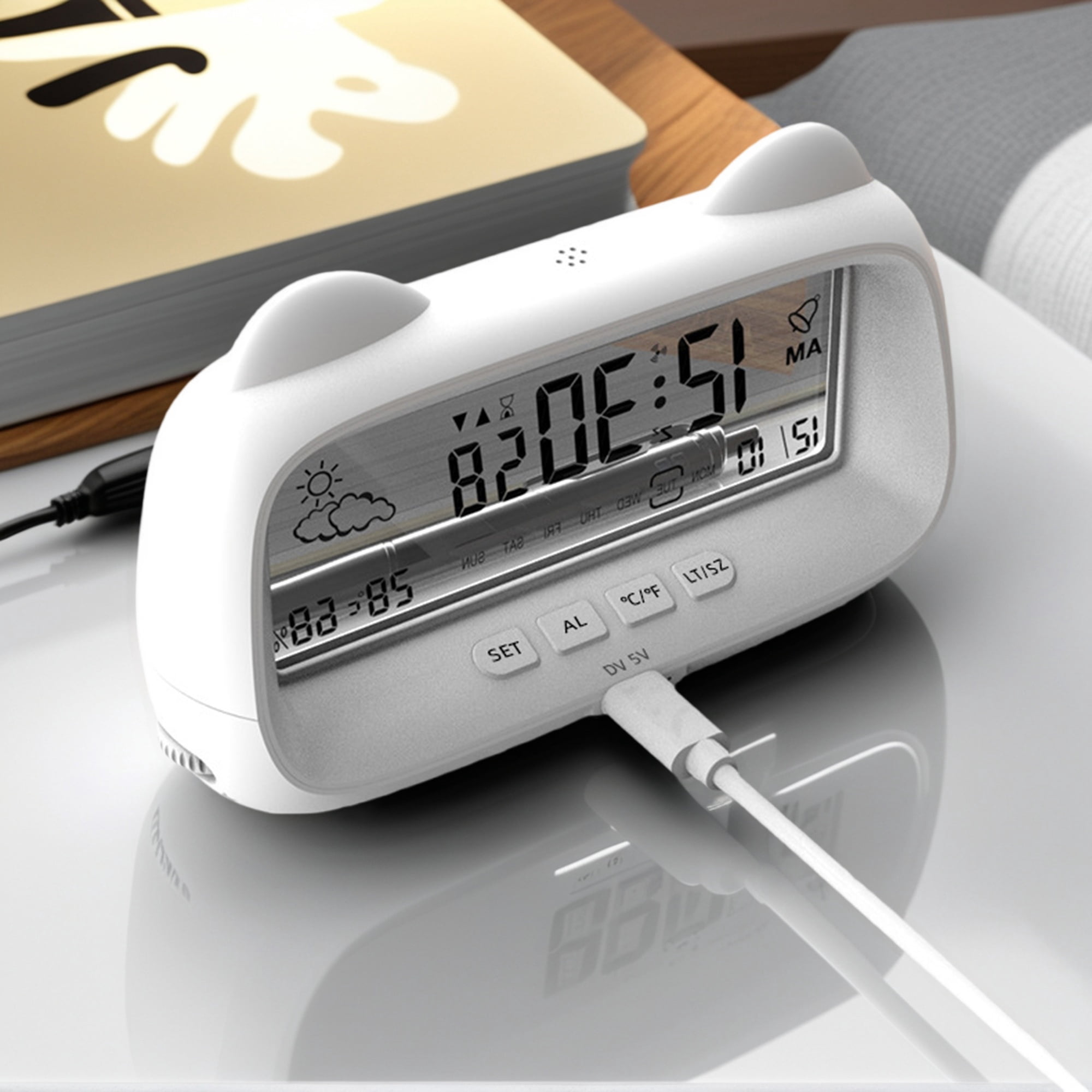 Unique Bargains Backlight Loud Sound Digital Alarm Clock White 6.1"L x 1.8"W x 3.7"H