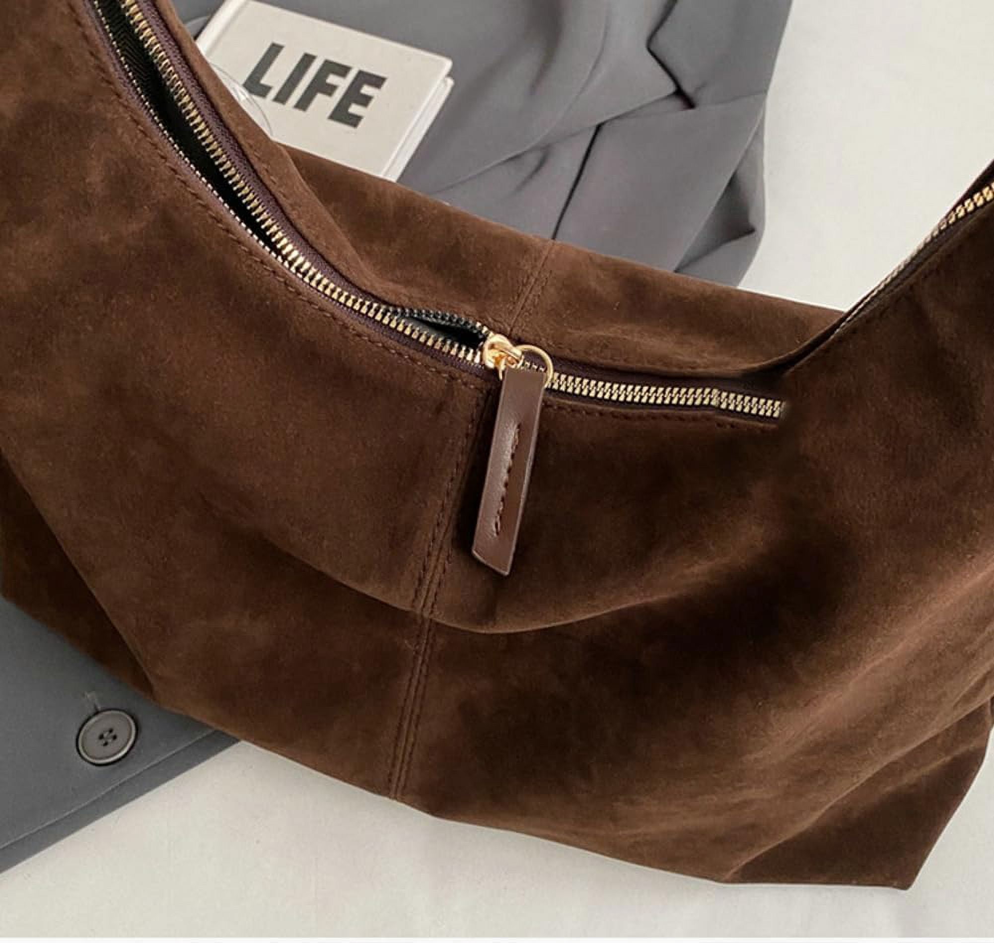 Lohol Trendy Suede Crescent Shoulder Bag Women Tote Bag Satchels Crossbody Purse Top-handle Travel College Work Tote Handbag-Burgundy