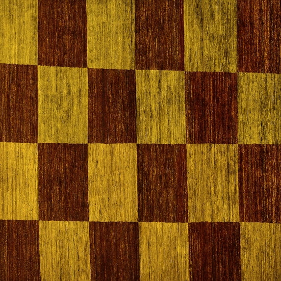 Ahgly Company Machine Washable Indoor Square Checkered Yellow Modern Area Rugs, 8' Square