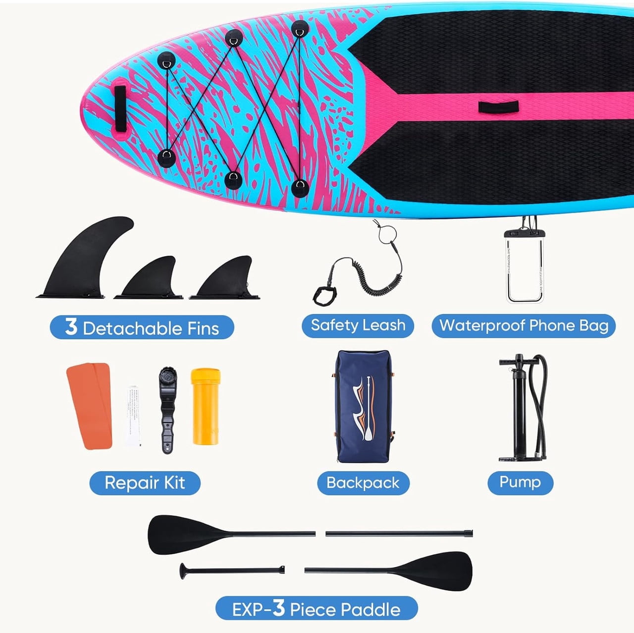 Simenmax Inflatable Stand Up Paddle Board, 400lbs Capacity SUP with Non-Slip EVA Deck, Adjustable Paddle & Backpack, Premium PVC, PinkBlue
