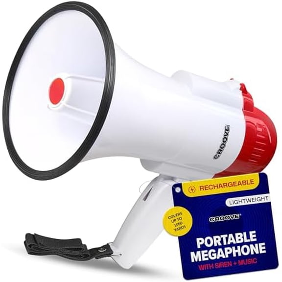 Rechargeable Megaphone Bullhorn Speaker, 1000 Yard Voice Range, Lightweight Mini Blow Horn, Loud Mega Phone With Siren & Music, Bull Horn Noise Makers for Sporting, Camp Counselor, Coach Essentials
