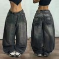 thumbnail image 1 of Womens Polyester Printed Oversized Baggy Wide Leg High Waist Full Length Jeans, 1 of 10