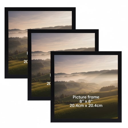 3-Pack 8x8 Black Picture Frames for Wall or Tabletop