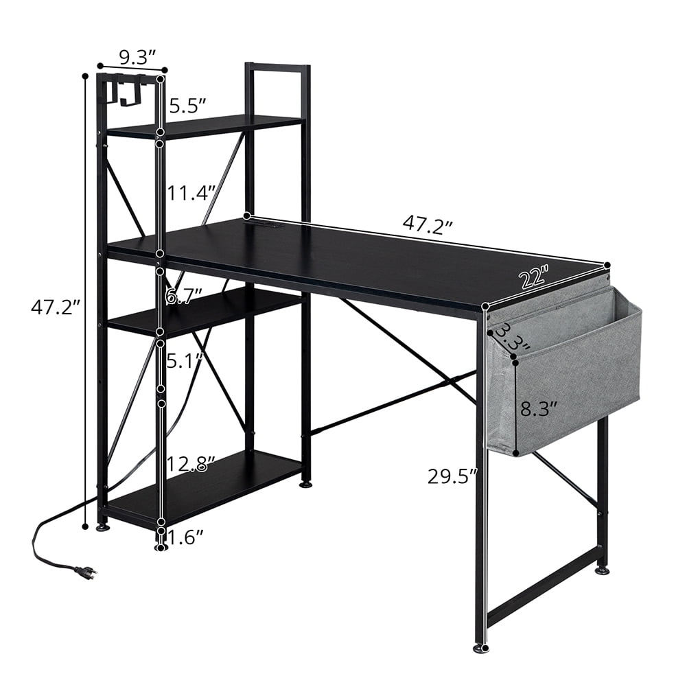 Kadyn Computer Desk, Side Storage Desk with Non-woven Bag and USB Power Port, Durable Study Table for Home, Black Kadyn Computer Desk, Side Storage Desk with Non-woven Bag and USB Power Port, Durable Study Table for Home, Black