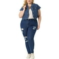 thumbnail image 2 of Agnes Orinda Plus Size Denim Vest for Women Y2K Button Down Tops Cap Short Sleeve Jean Jacket Streetwear, 2 of 6