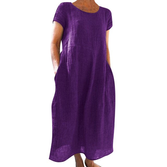 WILLBEST Vêtements d'Assemblage pour Femmes Robe Décontractée Unie à Manches Courtes Col Rond Ample avec Poches