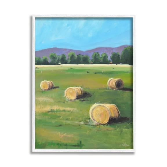 Stupell Industries Open Country Farmland Landscape Yellow Hay Bails Landscape Painting White Framed Art Print Wall Art, 11 x 14