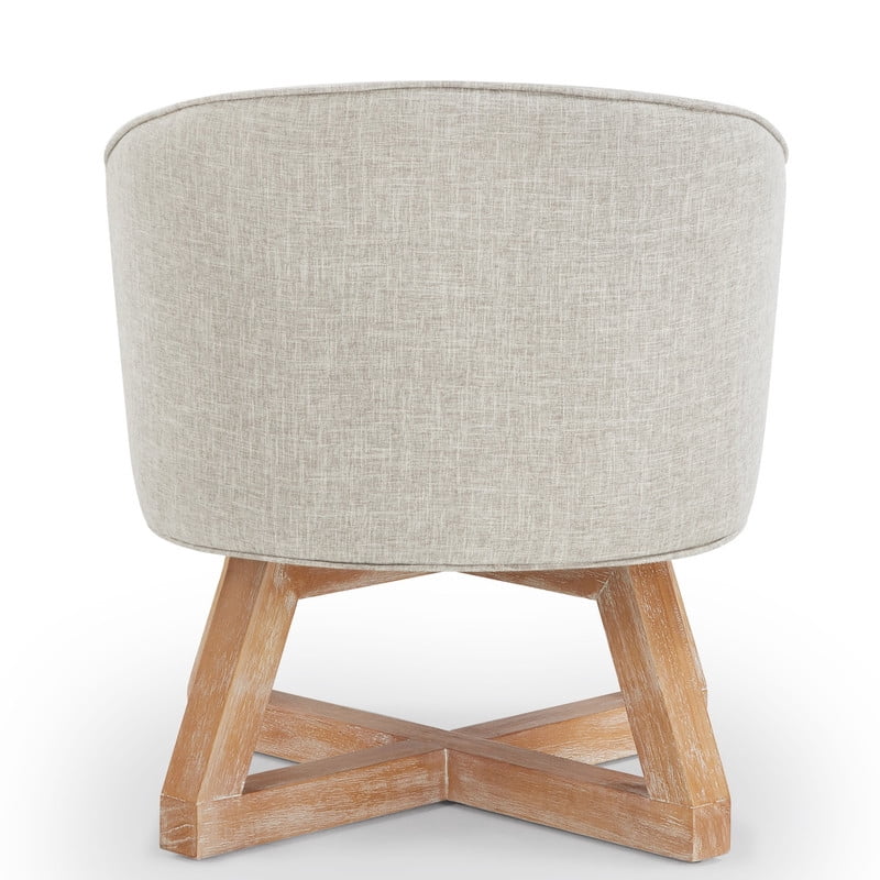 360° Swivel Accent Chair with Solid Wood, Linen Upholstered Barrel Chair, Cross Shaped Leg Armchair, Easy Assembly for Living Room, Light Gray