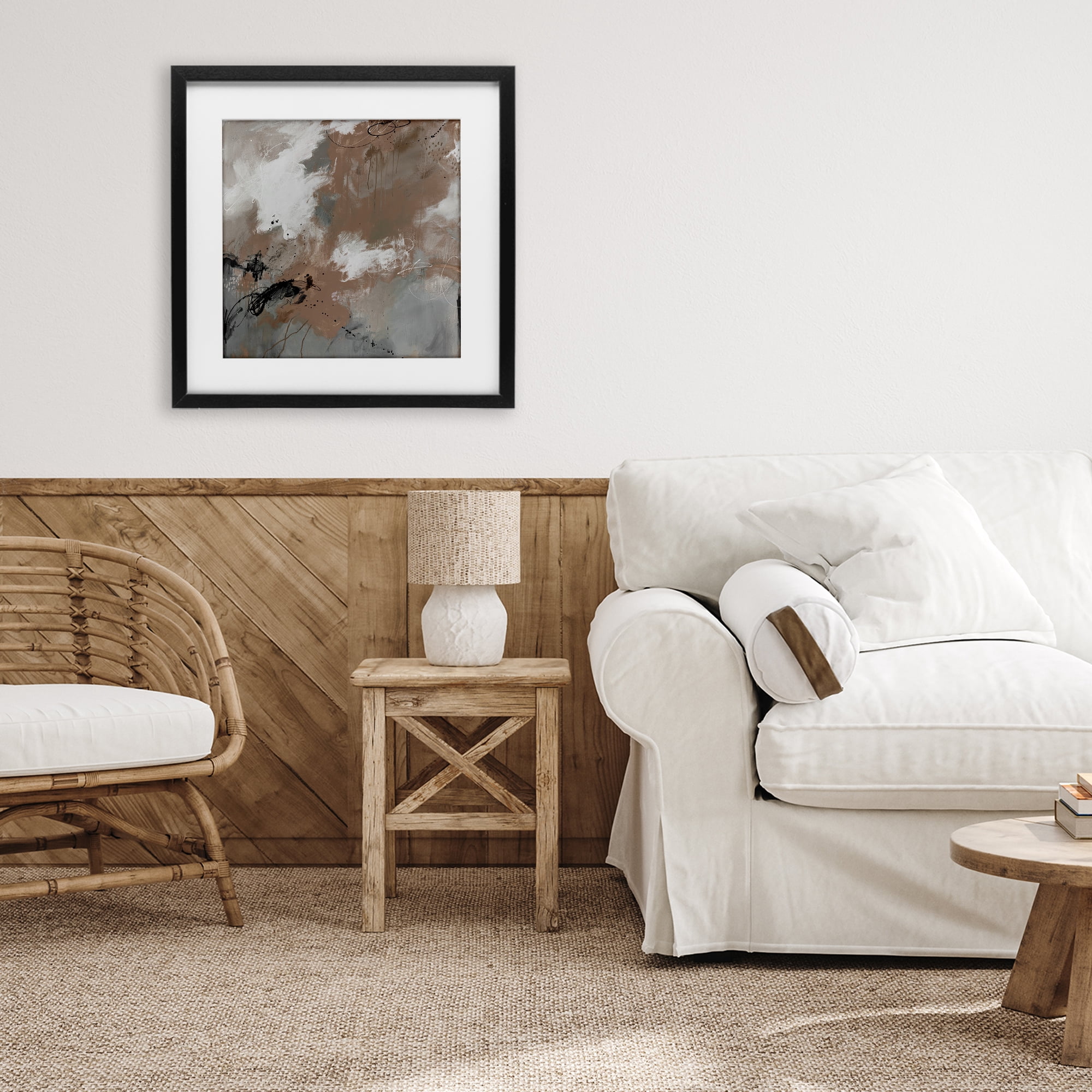 Stupell Industries Brown & Grey Brushwork Black Framed Print Under Glass, design by Ruth Fromstein