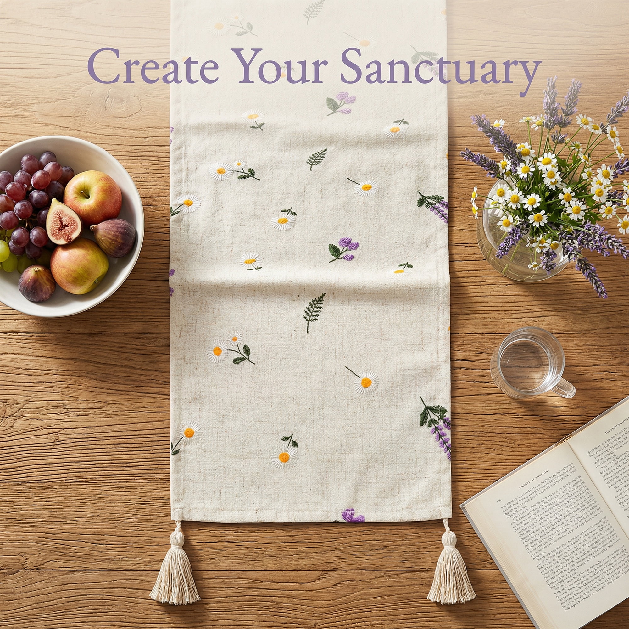 Unique Bargains Table Runner for Kitchen Decor with Tassel Lavender 11.8x63in