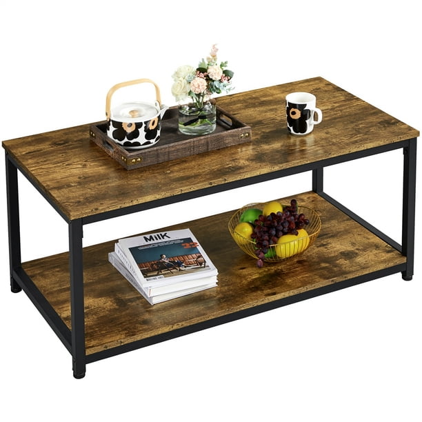 Storage Shelf Rustic Brown, Industrial Coffee Table With Drawers